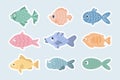 Collection of colorful stickers with cute fish. Icons in cartoon style for children Royalty Free Stock Photo