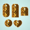 Collection of colorful tags with animal pattern imitating tiger