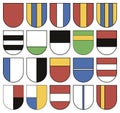 Collection of colorful templates for coats of arms. Set of twenty different shields.