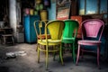 A Collection of Colorful Vintage Chairs Found in a Second-Hand Shop. Generative AI Royalty Free Stock Photo