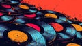 Collection of Colorful vinyl records. Assortment of vivid vinyl LPs. Top view. Background. Copy space. Concept of music Royalty Free Stock Photo