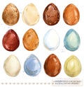 Collection of colorful watercolor chicken eggs