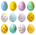 Collection of colourful hand painted decorated easter eggs, transparent background cutout, PNG