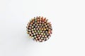 Collection of colourful pencils placed in round shaped container
