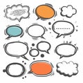 Collection comic book speech bubbles handdrawn doodle style. Assorted dialogue balloons