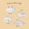 Collection of common barn style, hand draw sketch vector.