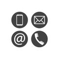 Collection of communication symbols. Contact, e-mail, mobile phone, message icons. Flat circle buttons. Vector illustration Royalty Free Stock Photo