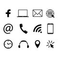 Collection of communication symbols. Contact, e-mail, mobile phone, message, social media, wireless technology icons. Vector illus