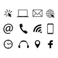 Collection of communication symbols. Contact, e-mail, mobile phone, message, social media, wireless technology icons. Vector illus Royalty Free Stock Photo