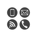 Collection of communication symbols. Contact, e-mail, mobile phone, message, wireless technology icons. Flat circle buttons. Vecto Royalty Free Stock Photo