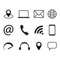 Collection of communication symbols. Contact, e-mail, mobile phone, message, wireless technology icons. Vector illustration