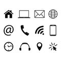 Collection of communication symbols. Contact, e-mail, mobile phone, message, wireless technology icons. Vector illustration