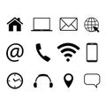 Collection of communication symbols. Contact, e-mail, mobile phone, message, wireless technology icons. Vector illustration