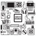 Collection of computer components and peripherals. Vector illustration decorative design