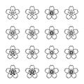 Collection of sixteen simple blossom drawings in a grid pattern view icon set Royalty Free Stock Photo