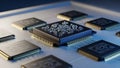 Close-up of Microprocessor Chips on Circuit Board Royalty Free Stock Photo