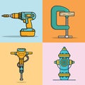 Collection of Construction, Carpenter Working and Safety Tools vector illustration