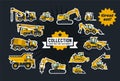 Collection of construction equipment. Special equipment. Objects circled white outline and isolated on a dark background Royalty Free Stock Photo