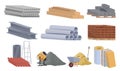 Collection construction materials vector flat illustration. Heaps of building material Royalty Free Stock Photo