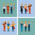 Collection construction workers and differents tools Royalty Free Stock Photo
