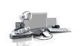Collection of consumer electronics 3D render on white background Royalty Free Stock Photo