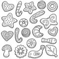 Collection of cookies, vector black and white set Royalty Free Stock Photo