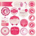 Collection of cosmetics labels and badges