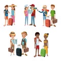 Collection couples traveling baggage tourist