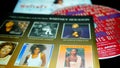 Collection of covers and cd inserts of the American singer and actress Whitney Houston. She remains one of the best-selling music Royalty Free Stock Photo