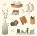 a collection of cozy stickers of household items and goodies for tea drinking