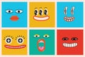 Collection of crazy Abstract comic characters elements and faces. Bright colors Cartoon style. Vector Illustration Royalty Free Stock Photo