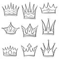 Collection crown various doodle set