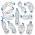 Collection of crumpled and empty plastic bottles on white background Royalty Free Stock Photo