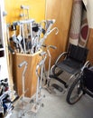 Collection of crutches and a wheelchair