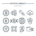 Collection of cryptocurrency line icons.