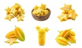 collection of Cubes of star fruit isolate Royalty Free Stock Photo