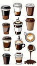 A collection of cup of coffee cartoon drawing artwork vector ai generated Royalty Free Stock Photo