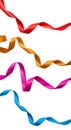 A collection of curly gold, red, pink and blue ribbon for Christmas and birthday present banner set Royalty Free Stock Photo