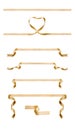 A collection of curly gold ribbon Christmas and birthday present banner set.