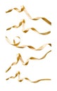 A collection of curly gold ribbon Christmas and birthday present banner set.