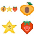 a collection of cut strawberry and starfruit pixel design vectors