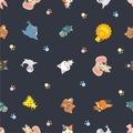 Collection of cute animal on dark blue background, vector