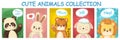 Collection of cute animals, hand-drawn characters Hare, tirg, mouse, panda, sheep, lion