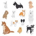 Collection of cute baby dogs cartoon hand drawn style. Collection of dog characters, flat illustration for design, decor, print, Royalty Free Stock Photo