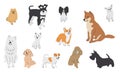 Collection of cute baby dogs cartoon hand drawn style. Collection of dog characters, flat illustration for design, decor, print, Royalty Free Stock Photo