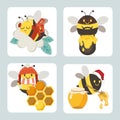 The collection of cute bee with accessory of christmas party theme