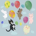 Collection with cute animals with balloons vector image Royalty Free Stock Photo