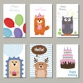 Collection of cute Birthday cards. Royalty Free Stock Photo