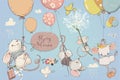 Collection with cute birthday mouses with balloons