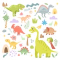 Collection of cute carnivorous and herbivorous dinosaurs Royalty Free Stock Photo